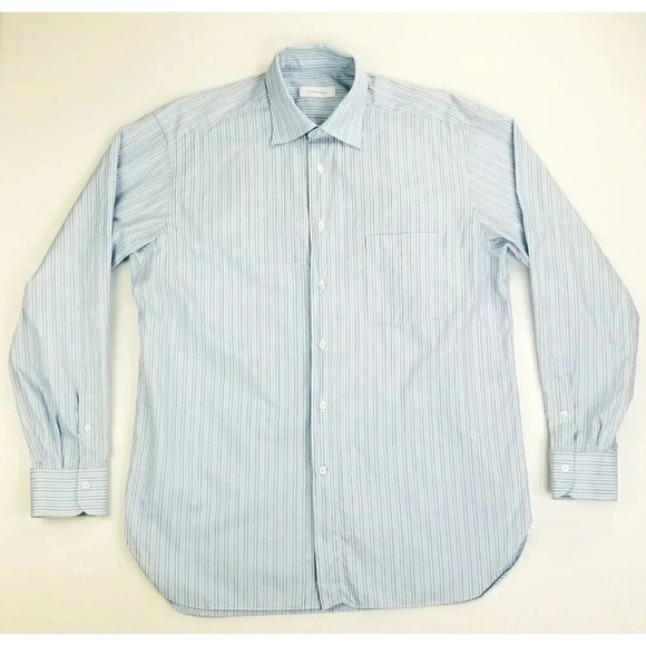 Ermenegildo Zegna Size 17/43 Men's Blue White Camel Trim Comfort Fit L/S Shirt - Picture 5 of 10